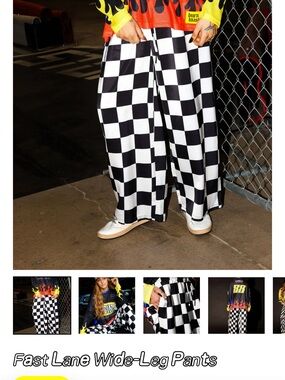 Burnt Toast Checkerboard Wide-Leg Pants - Black & White